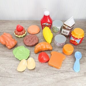 Vintage Little Tikes & Fisher Price Play Food Lot, Ketchup, Milk, Jelly, ETc